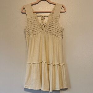 American Eagle Cream Crochet Tank Dress with Tie-Back